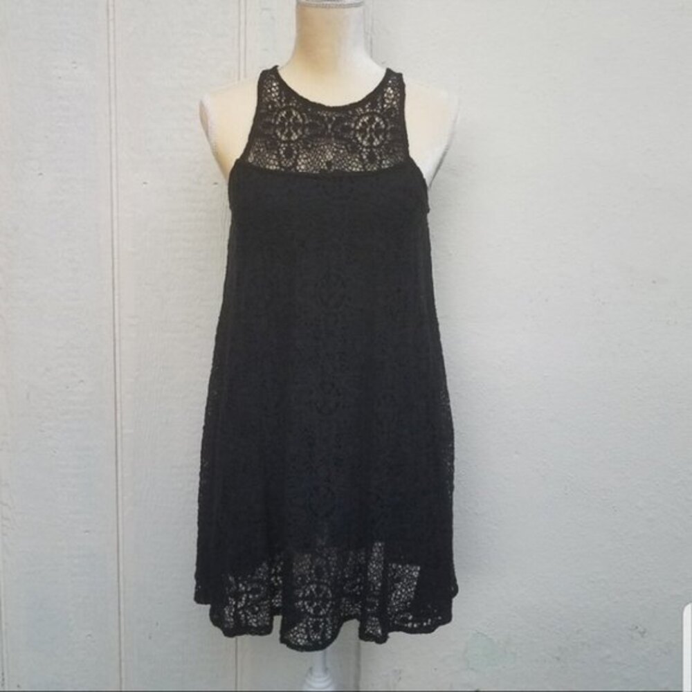 Free people black lace overlay babydoll dress size xs fairygoth witchy